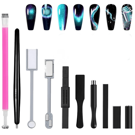Nail Magnet Set 10PCS, Cat Eye Gel Nail Polish Magnets, Square Round Double Ended Magnet Stick, Cat Eye Magnet for Nails, Strong Magnetic Nail Polish Magnets Nail Design Tools
