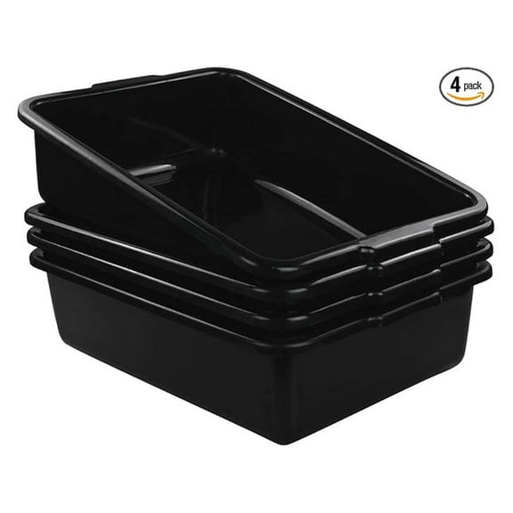 Plastic Bus Tubs 4-Pack - 22L Rectangle Utility Boxes - Large Food Storage Containers for Restaurant, Kitchen, Cafeteria - Durable Utility Boxes