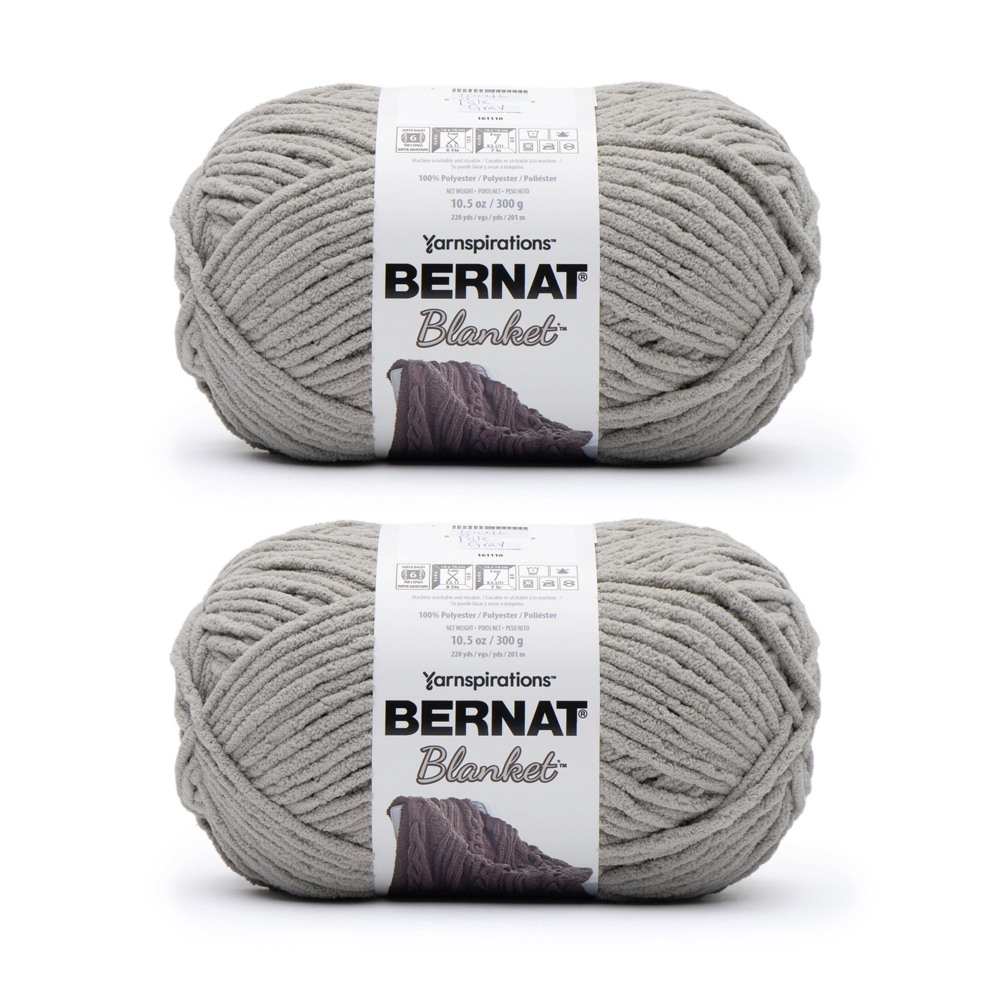 Bernat Blanket Pale Gray Yarn 2 Pack of 300g/10.5oz Polyester 6