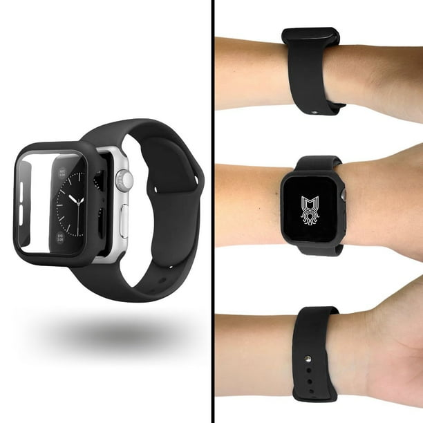 Correa para Apple Watch compatible con 38mm / 40mm de Silicón + Case Protector de pantalla con Cristal Templado. Mamá Pulpo Silicón con case