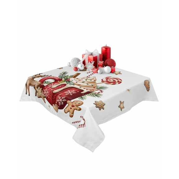 Square Tablecloth 54 x 54 Inches Christmas Gingerbread Man Coffee Candy Cane Waterproof & Stain Resistance Table Cloth Decorative Fabric Table Cover for Dinning/Party/Buffet/Banquet