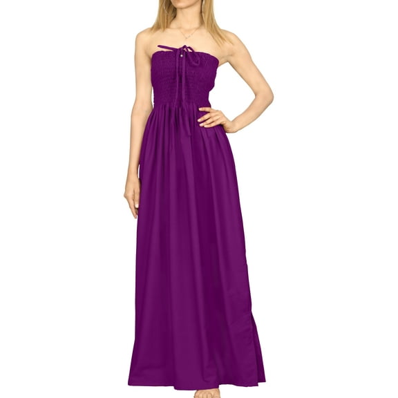 HAPPY BAY Women's Solid Smocked Top Maxi Evening Slit Dress Casual Strapless Tube Dresses for Women One Size Violet, Solid