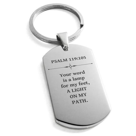Tioneer Stainless Steel A Light on My Path Psalm 119:105 Dog Tag Keychain Keyring