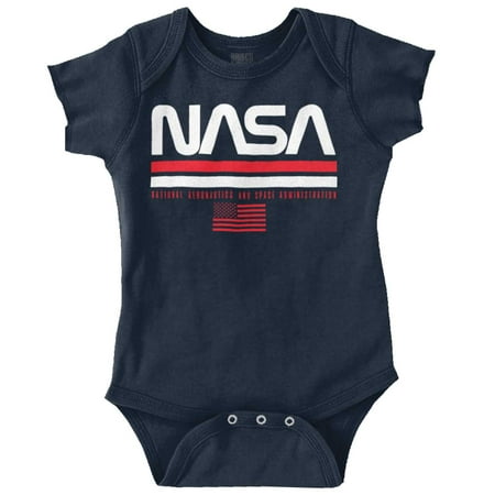 

NASA Retro Worm Logo American Flag Romper Boys or Girls Infant Baby Brisco Brands 6M