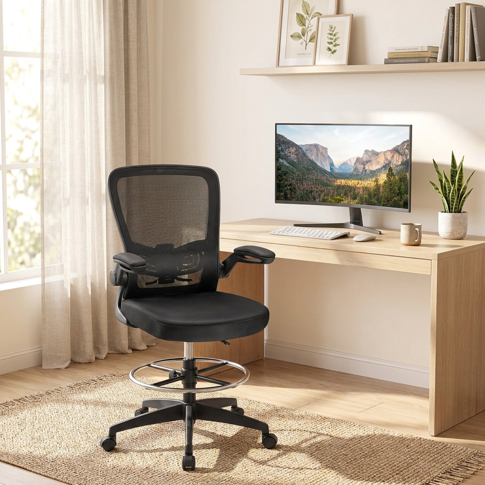 Furnibear 63 x 24 Inch Height Adjustable Sit Stand Computer Desk with 3 Memory Presets for Home Office Study Computer Writing Workstation, Grey