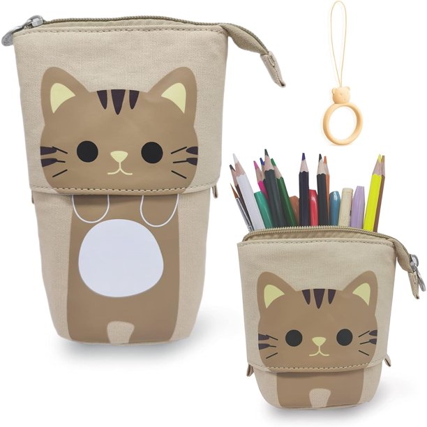 Estuche con cremallera, estuche para lápices para niñas y adolescentes, estuche para lápices para estudiantes, estuche para lápices con soporte, estuche telescópico para lápices
