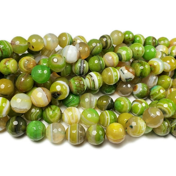 12mm Forest Green Striped Agate Faceted Round Beads Genuine Gemstone Natural Jewelry Making