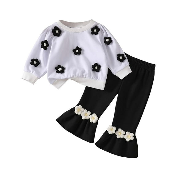 IVEYRTF Girls Toddler Kids Stripe Dress and Flare Pants Set Long Sleeve Princess Style Elastic Waist Fall Winte rFleece Lined Two-Piece Outfit(White,18 Months)