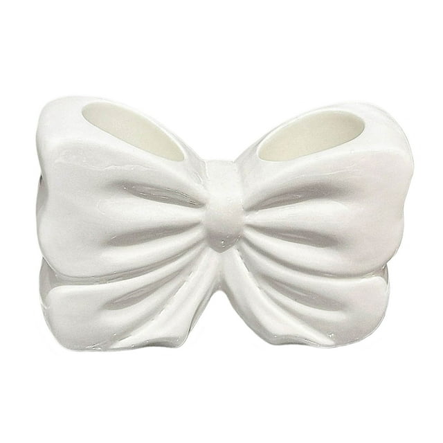Ceramic Bowtie Toothbrush Holder for Bathroom Countertop Organization and Decorative Home Accessories