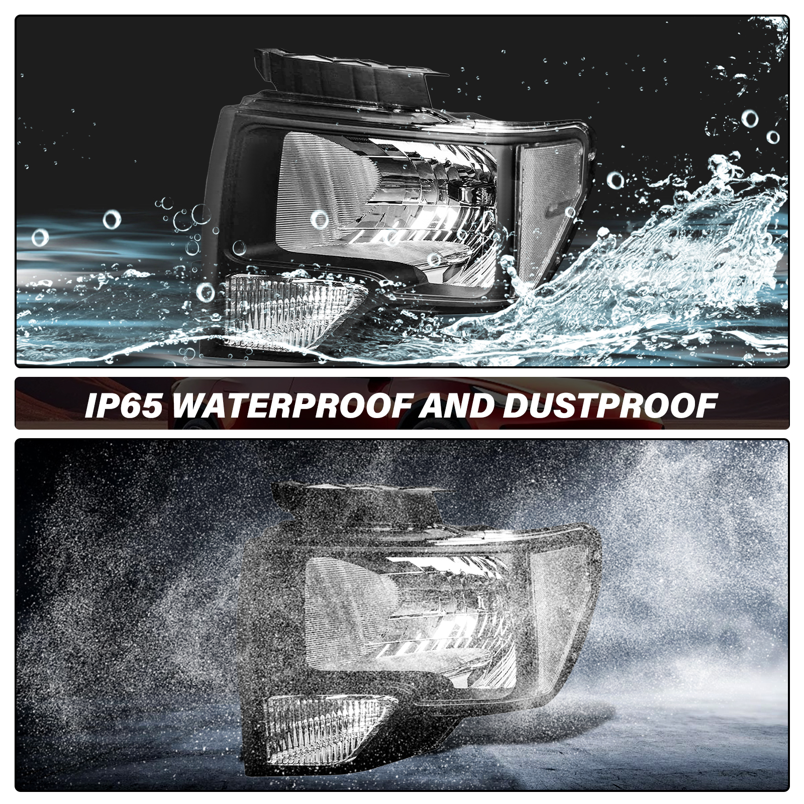 Fit 2009-2014 Ford F-150 F150 Black Housing Pickup Headlight Headlamp Pair L+R