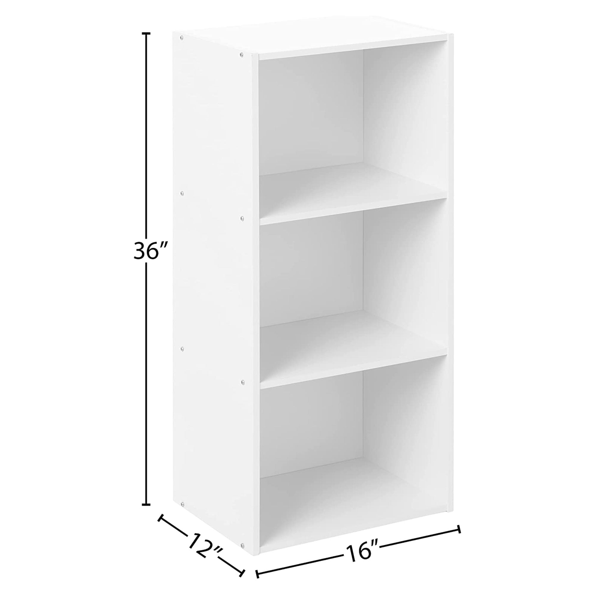 Hodedah 3-Shelf Bookcase, White