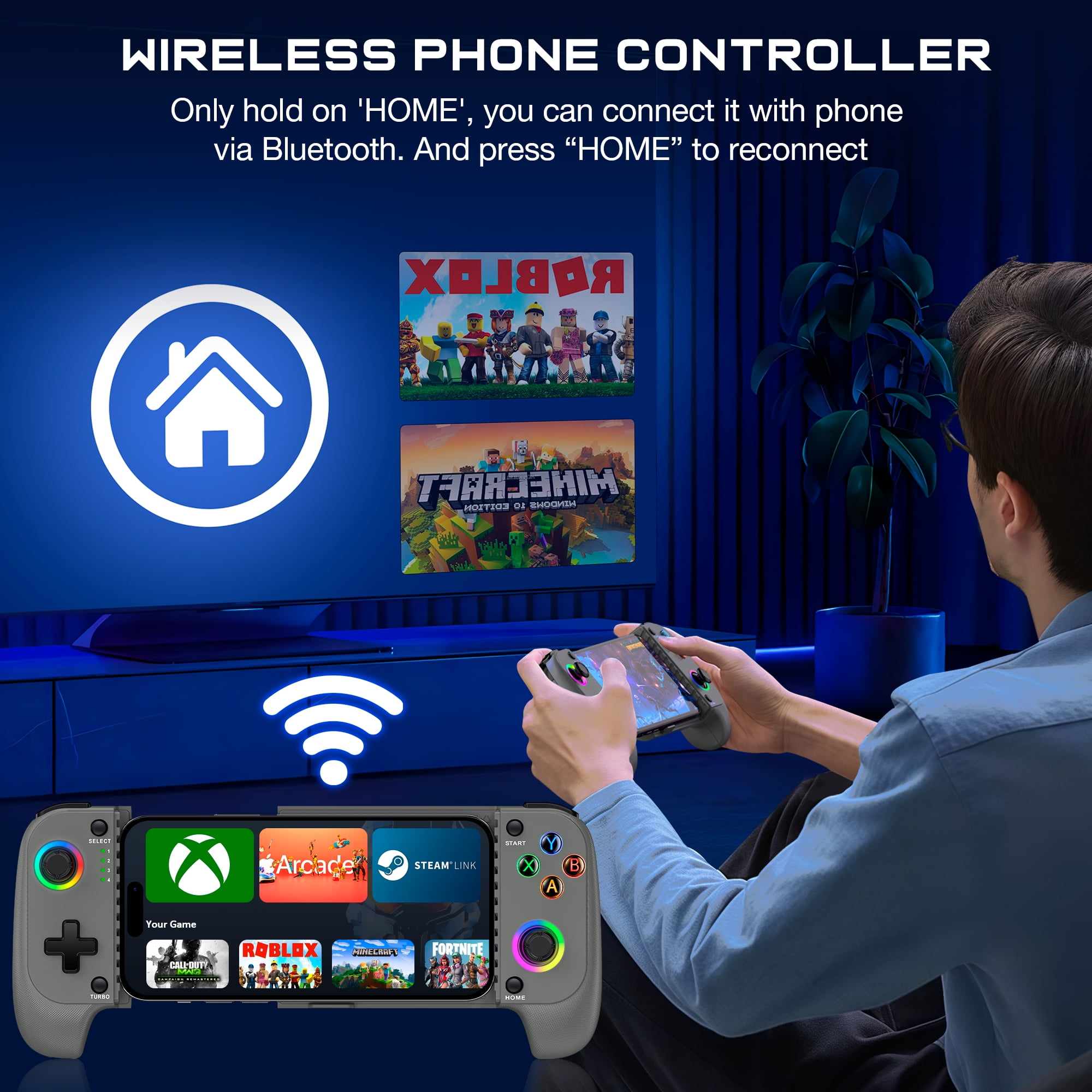 QQV Wireless Mobile Gaming Controller, Compatible with Android & iOS Phones