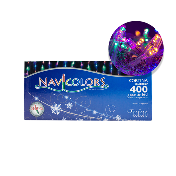 Cortina Navideña Decorativa Importadora La Merced Luz Led 400 Focos Multicolor 3 x 1.5 M Cable Transparente