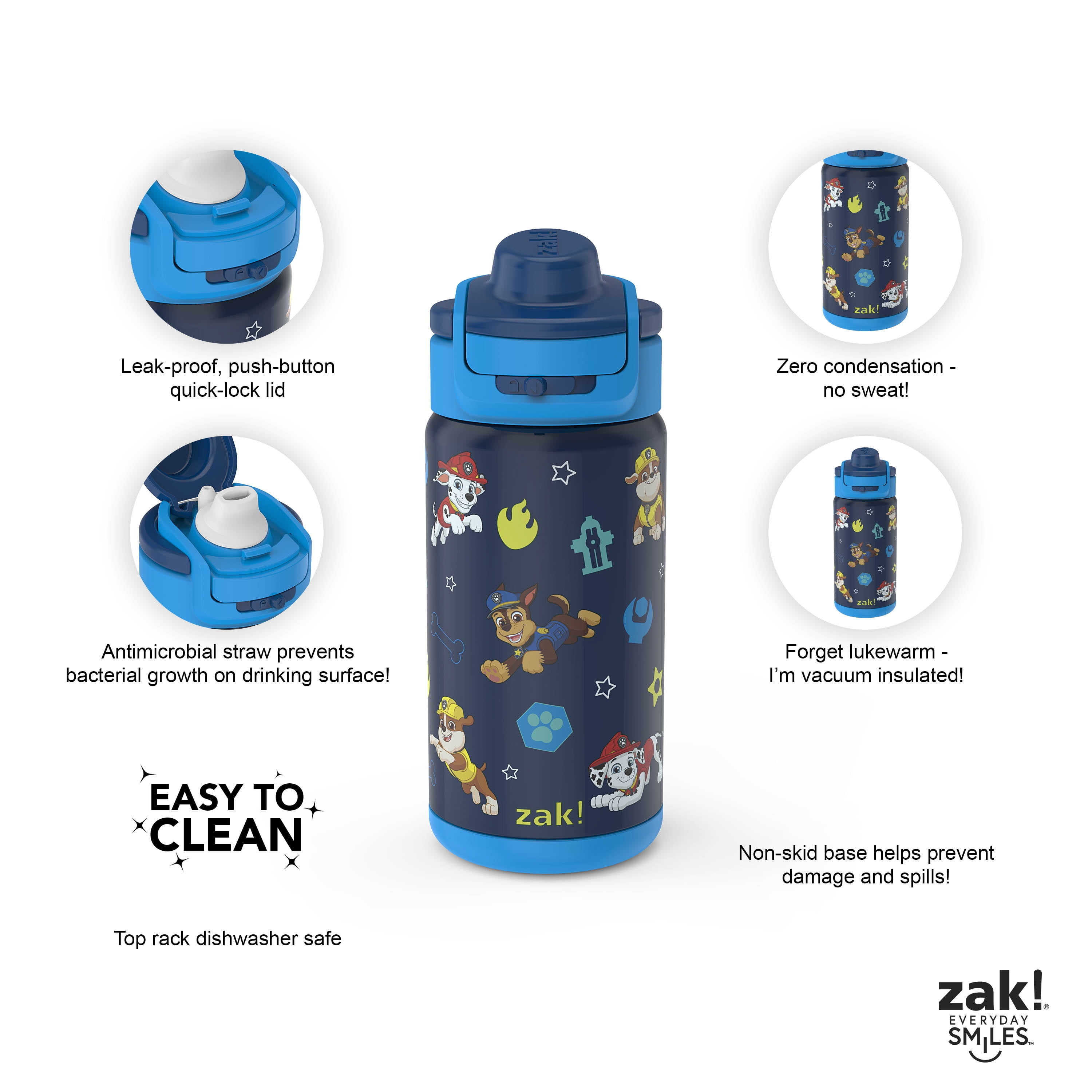 Zak! Designs Dinomite Antimicrobial Stainless Steel Double Walled Leakproof  Water Bottle + Straw, 1 ct - King Soopers