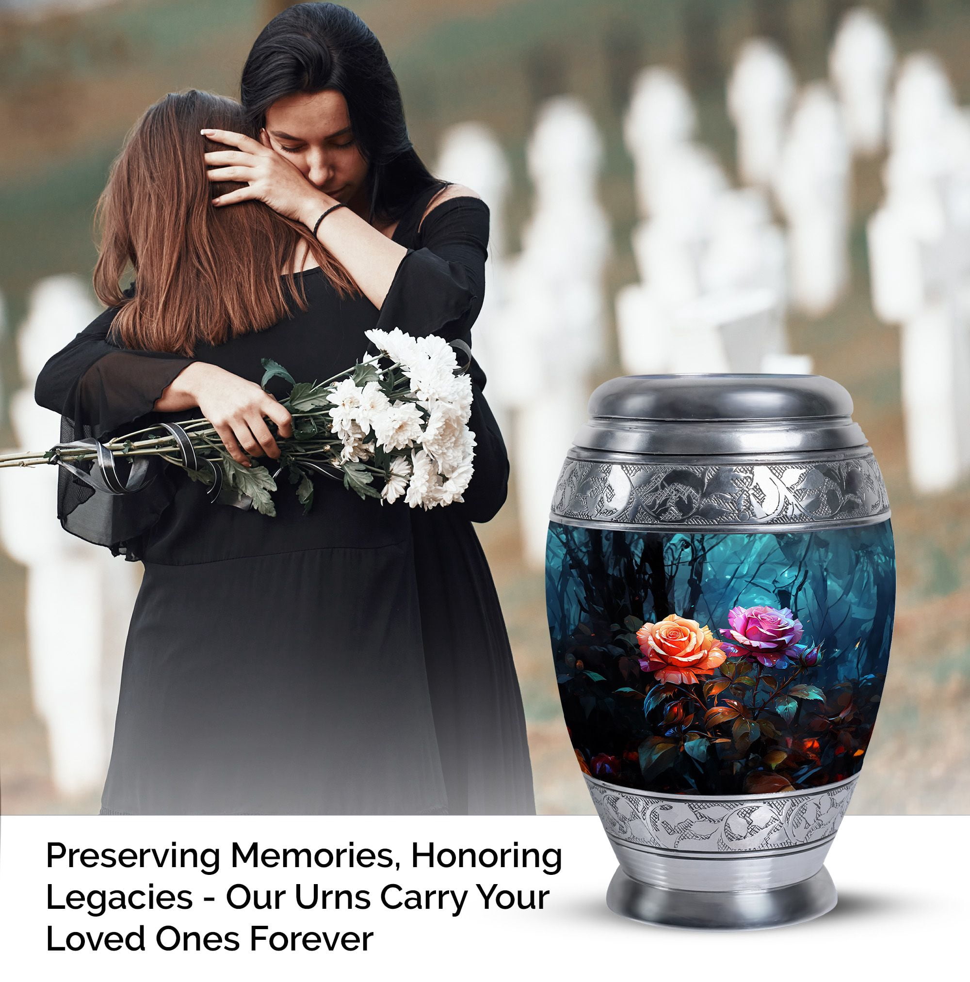 Pink And Yellow Flower Rose Urn, Urns For Adult Female, Urn For Ashes, Funeral Urns For Adult Ashes Men, Cremation Urns For Human Ashes, Urns For Human Ashes Adult Female, Large Urn - 10 Inches