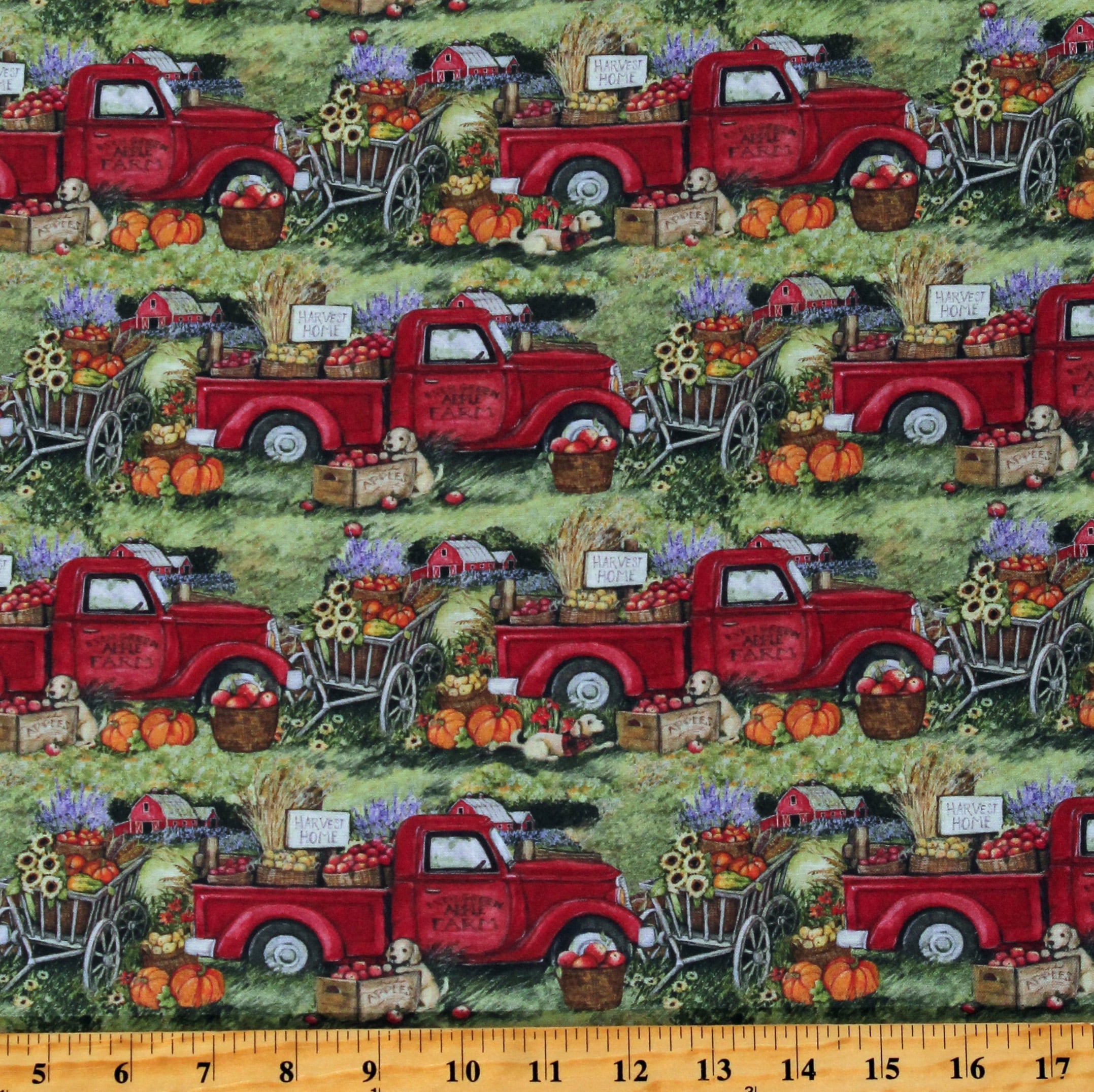 red truck quilt fabric