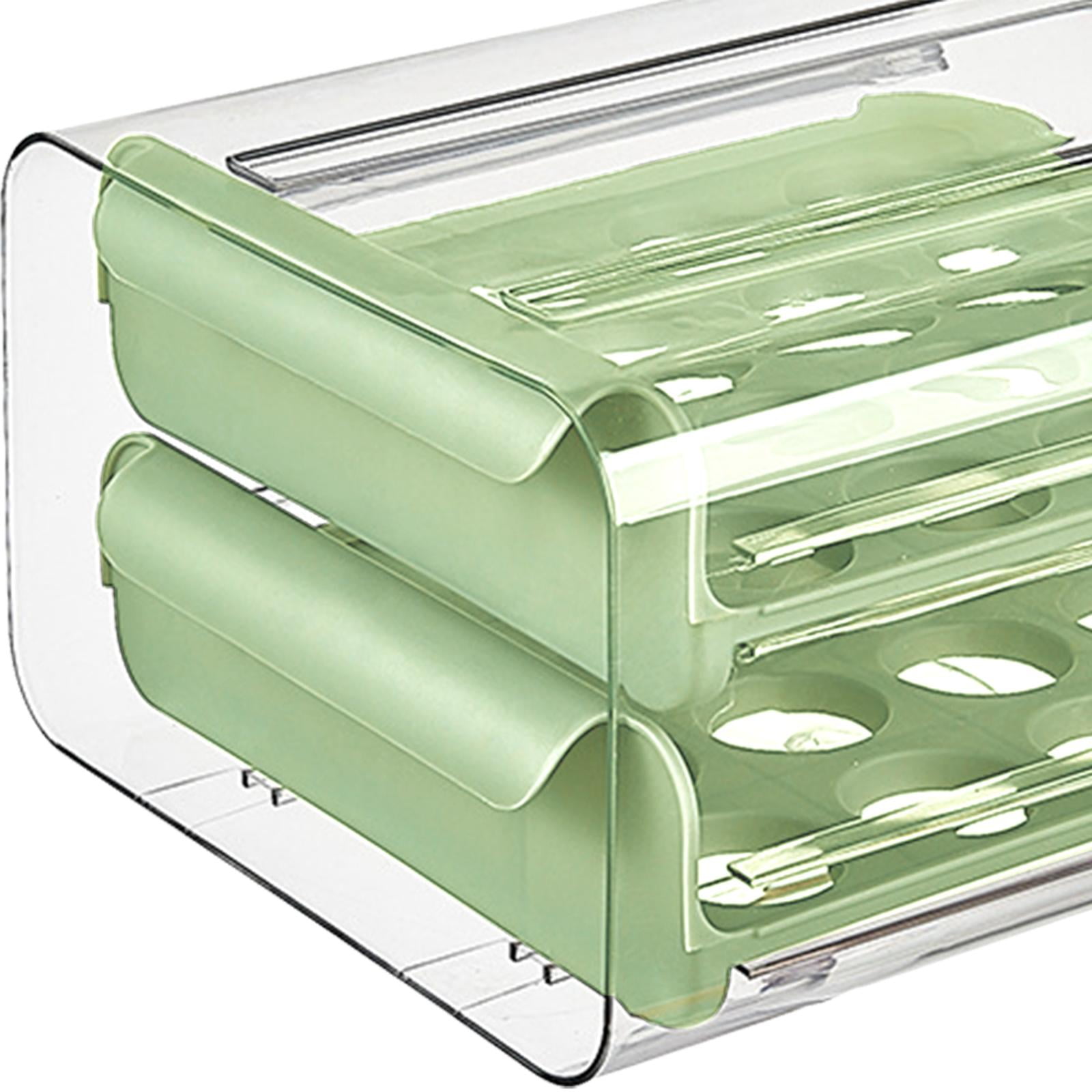 Fiocias 2 Layer Egg Holder Drawer Egg Fresh Storage Box Holds 32 Eggs Space Saving Clear