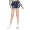 thumbnail image 1 of Dollhouse Juniors’ Belted Cuffed Denim Shorts,Blue,11, 1 of 3