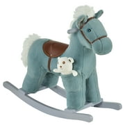 Qaba Kids Plush Ride-On Rocking Horse Toy Ride on Rocker with Plush Toy Realistic Sounds for Child 18-36 Months Blue