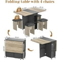 thumbnail image 4 of AWQM Folding Dining Table Set for 4, Dinner Table with 4 Leather Chairs and Shelves, Space Saving Foldable Dining Table with 6 Wheels, Kitchen Table Set for Small Spaces (Grey), 4 of 7