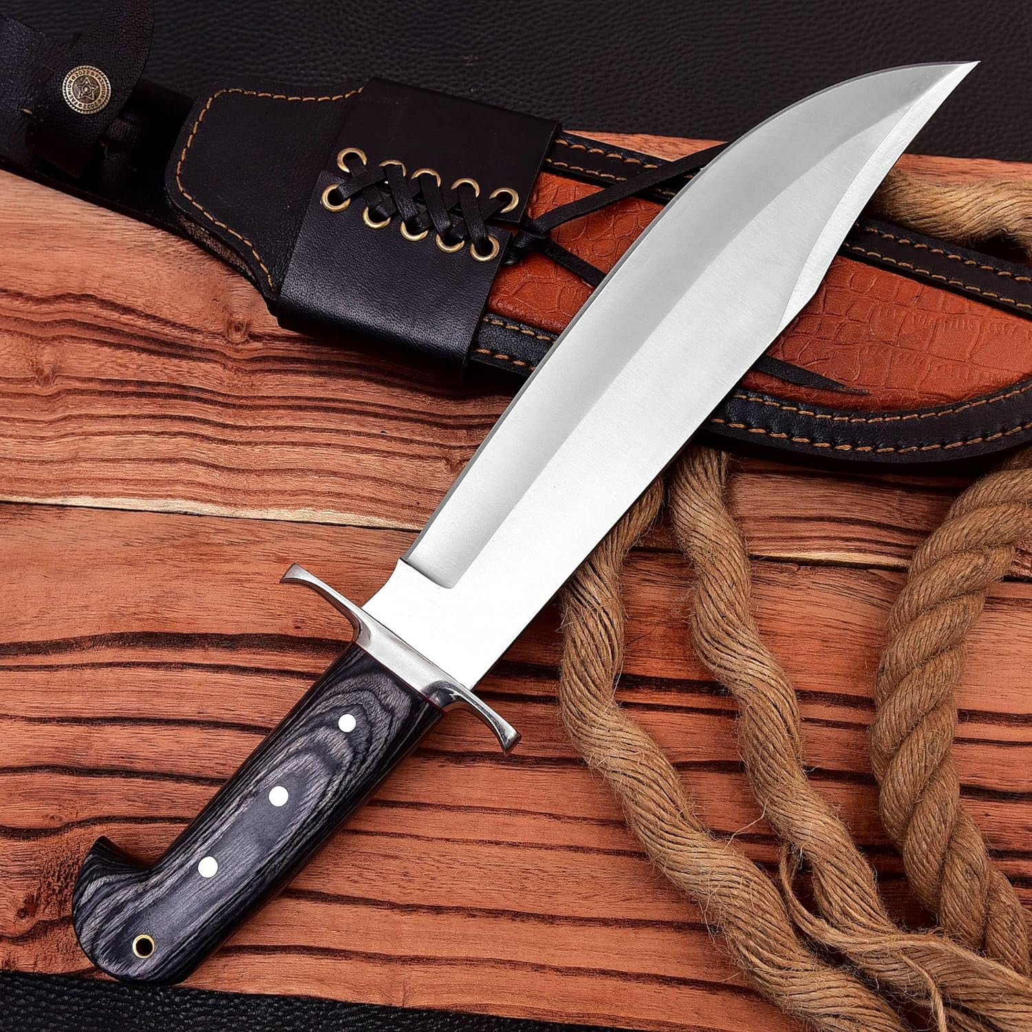 EGKH- 8 Inches Blade Custom Handmade D2 Steel Convex Flat Grind Combat KNIFE | Handforged | Custom Full top Tang Knife with Leather Sheath.