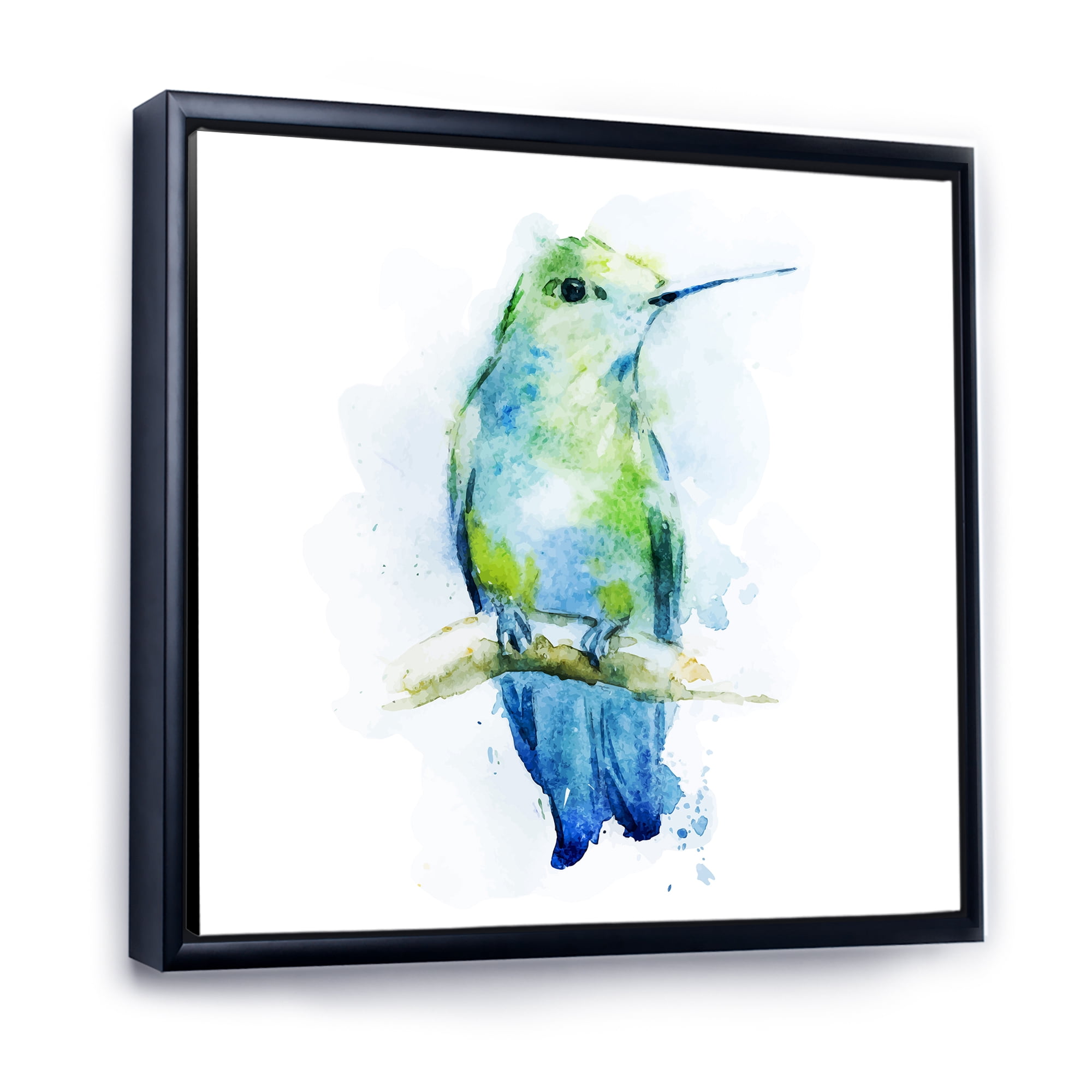 Colibri Bird On Branch 16 in x 16 in Framed Painting Canvas Art Print, by Designart
