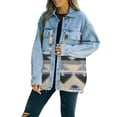 thumbnail image 2 of Women's Button Down Shirt Jacket Aztec Denim Jacket Hip Length Denim Jean Jackets Shackets Blue L, 2 of 6