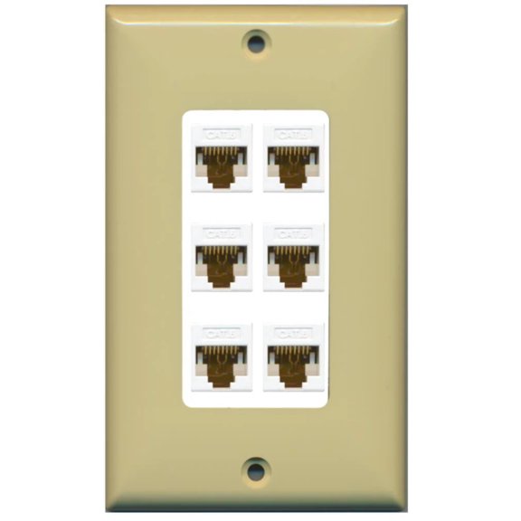 RiteAV Decorative 1 Gang 6 Port Cat6 Wall Plate - Ivory/White