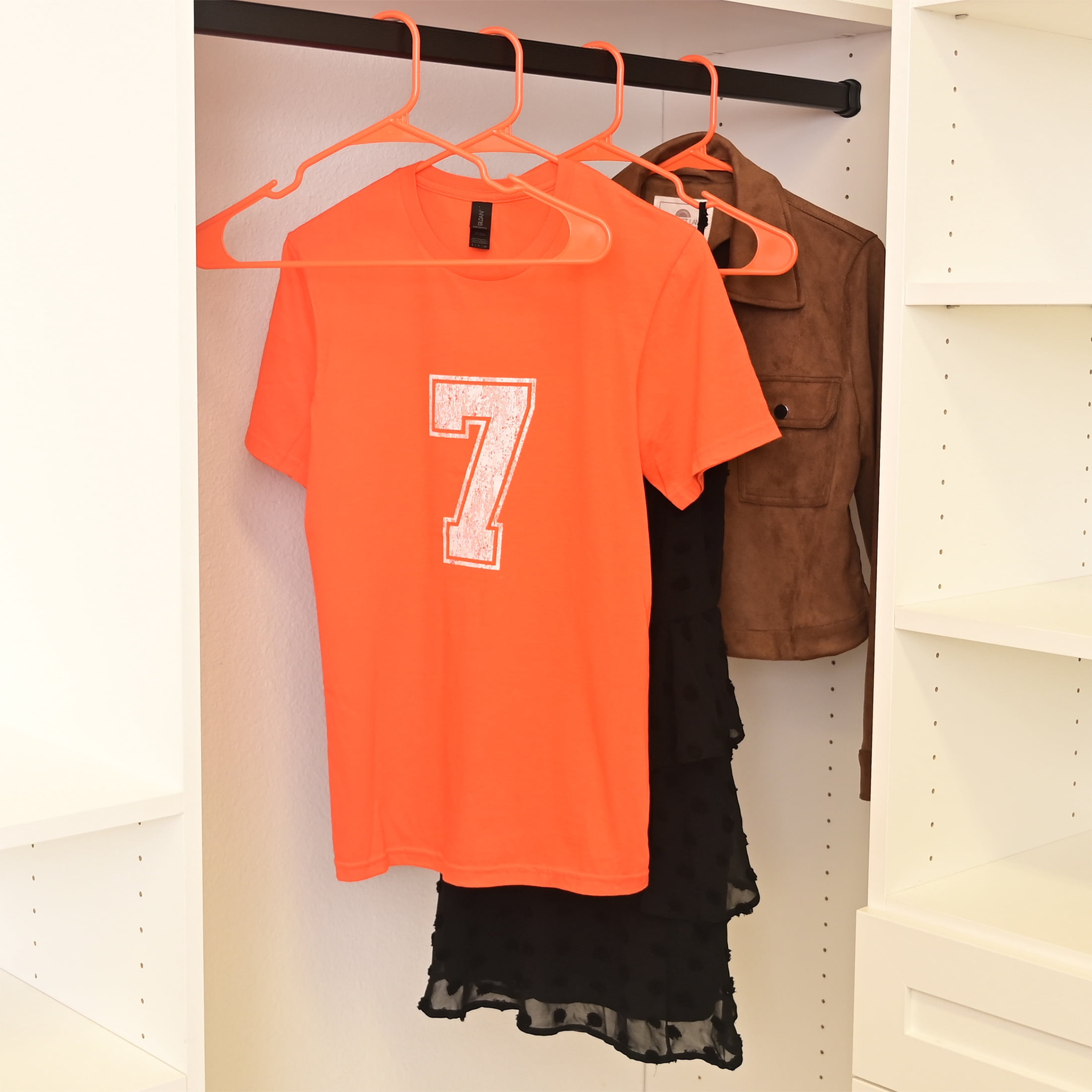 Closetselect Plastic Notched Adult Hangers for Any Clothing Type, Bright Orange 100 Count