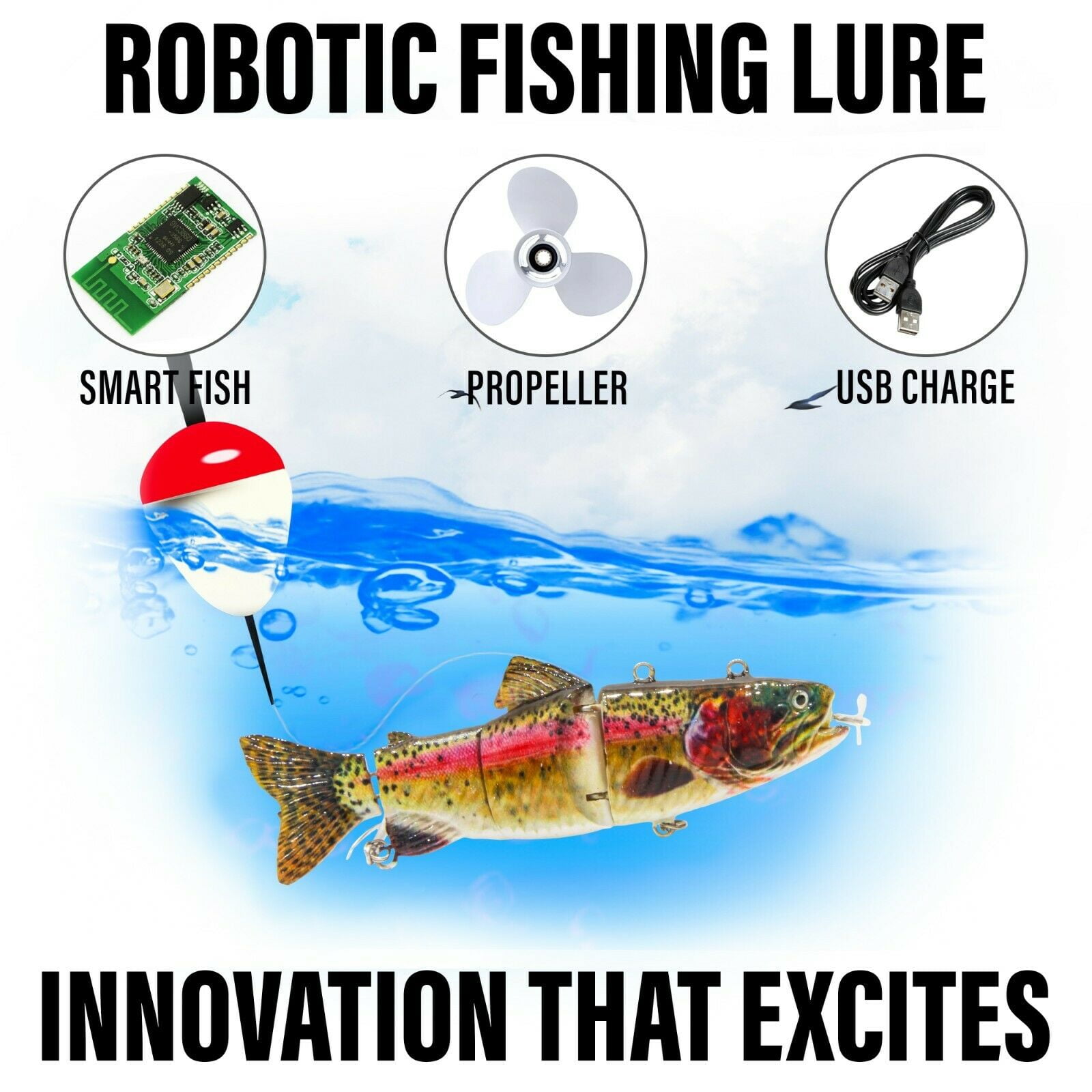 Custoo Fishing Electric Lures Lifelike Robotic Swimming USB Rechargeable LED Light Fishing Spinnerbait Fishing Lures Kit for Bass Catfish Pike Muskie Large Fish