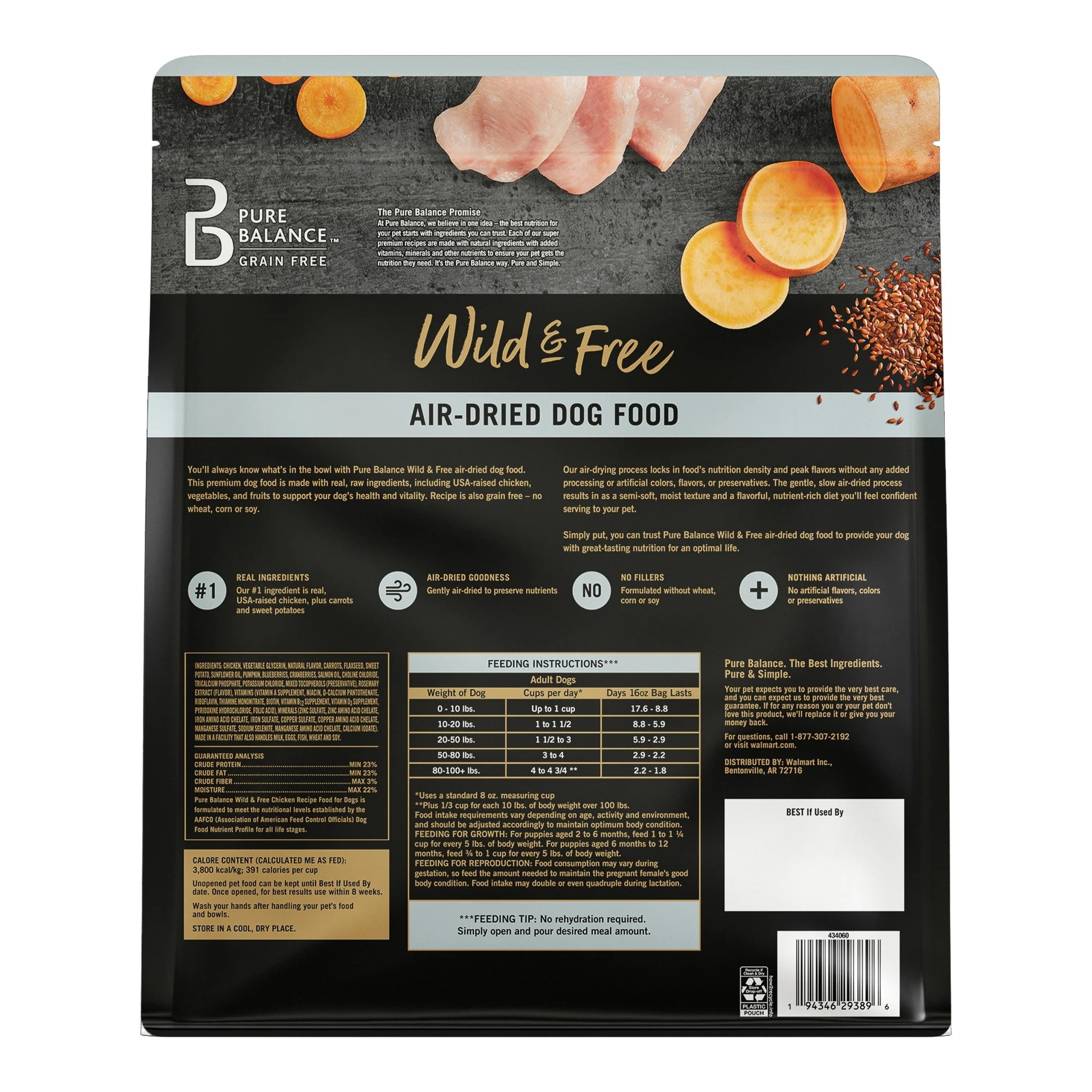 (4 pack) Pure Balance Wild & Free Air-Dried Dog Food, Chicken Recipe, 2 lb