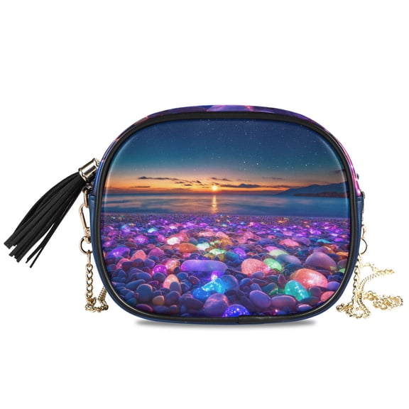 Womens Casual Chain Shoulder Bag Simple style Colorful Beach with Glowing Pebbles Crossbody Bag