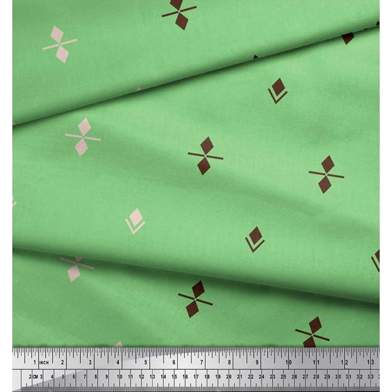 Soimoi Green polyester Crepe Fabric Butidar Jamdani Print Fabric by the Yard 52 Inch Wide