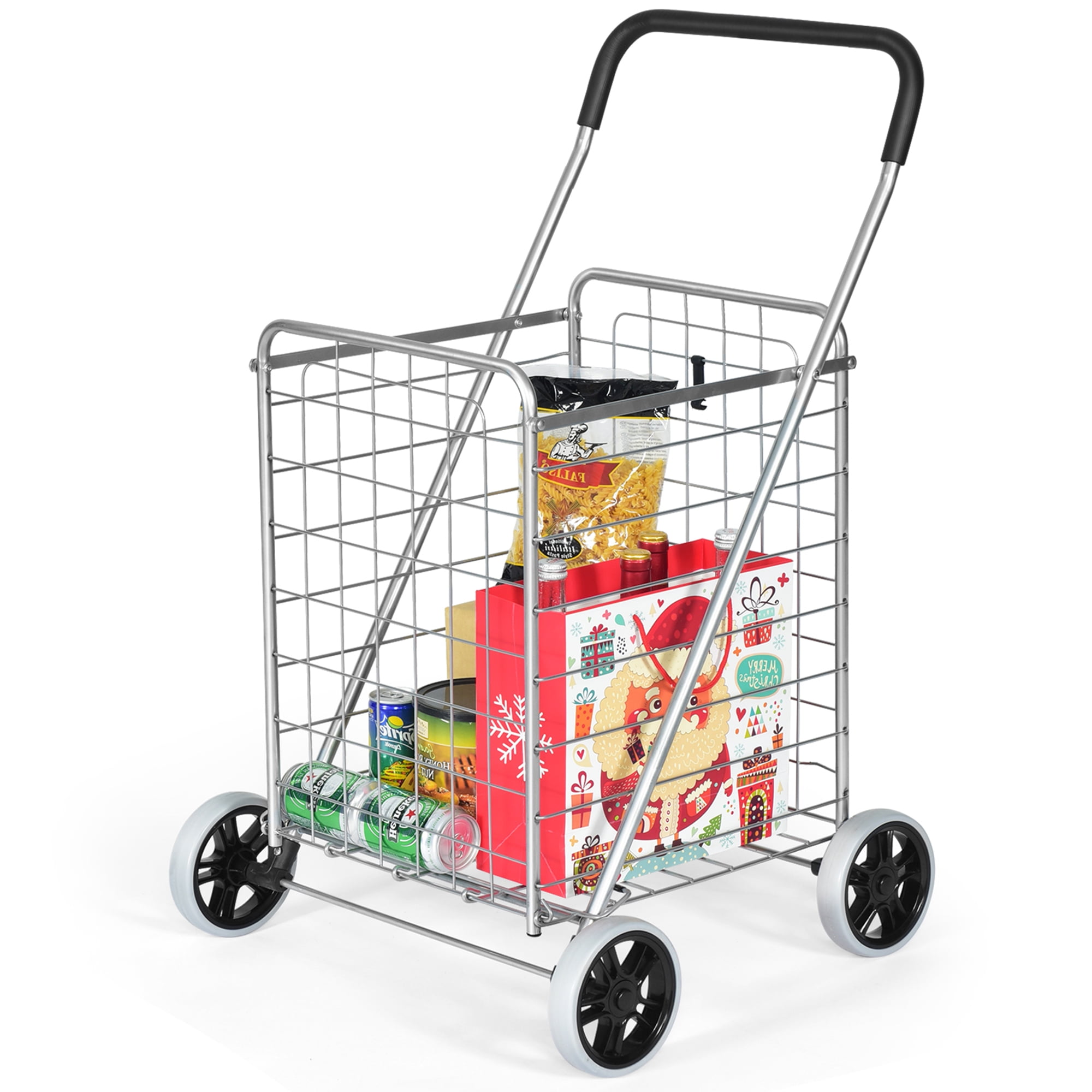 Details about   Foldable Shopping Cart Grocery Laundry Travel Jumbo Basket Push Swivel Wheels 