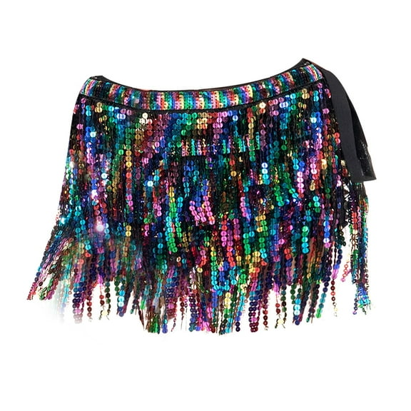 Tassel Scarf Belt Multilayer Skirt Party Fashion Layered Belly Dance Skirt Fringe, Women Belly Dance Hip Skirt Sequin Wrap for Girls, Party, Rave