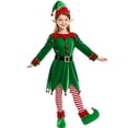 thumbnail image 4 of Grblisyd Kids Christmas Set Santa Claus Helper Elf Costume Outfits Long Sleeve Dress Hat Stockings, 4 of 6