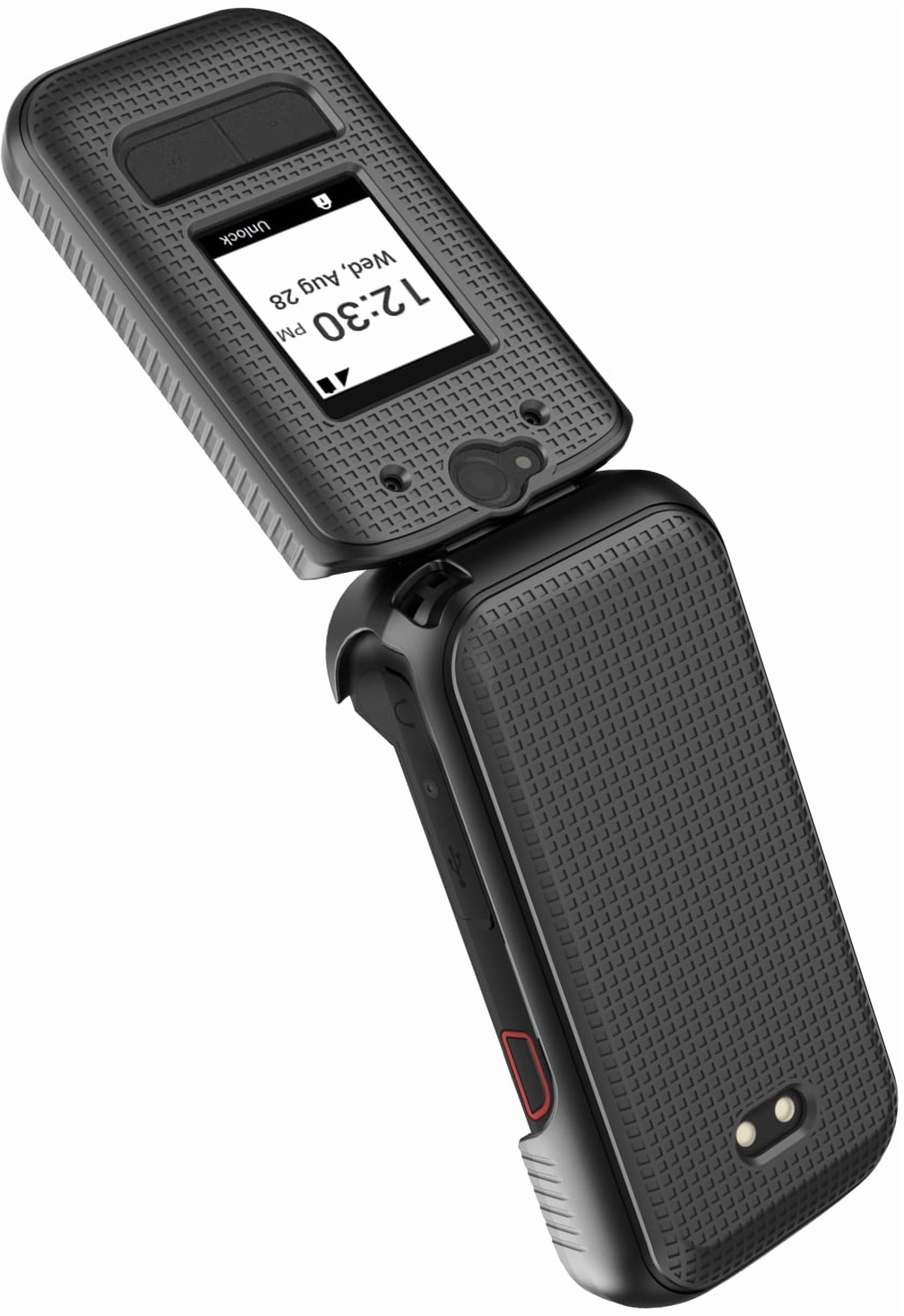 Nakedcellphone Case and Belt Clip Combo for Sonim XP3plus 5G Flip Phone (XP3 Plus X320, 2025), Textured Hard Cover and Holster/Holder - Black Tread