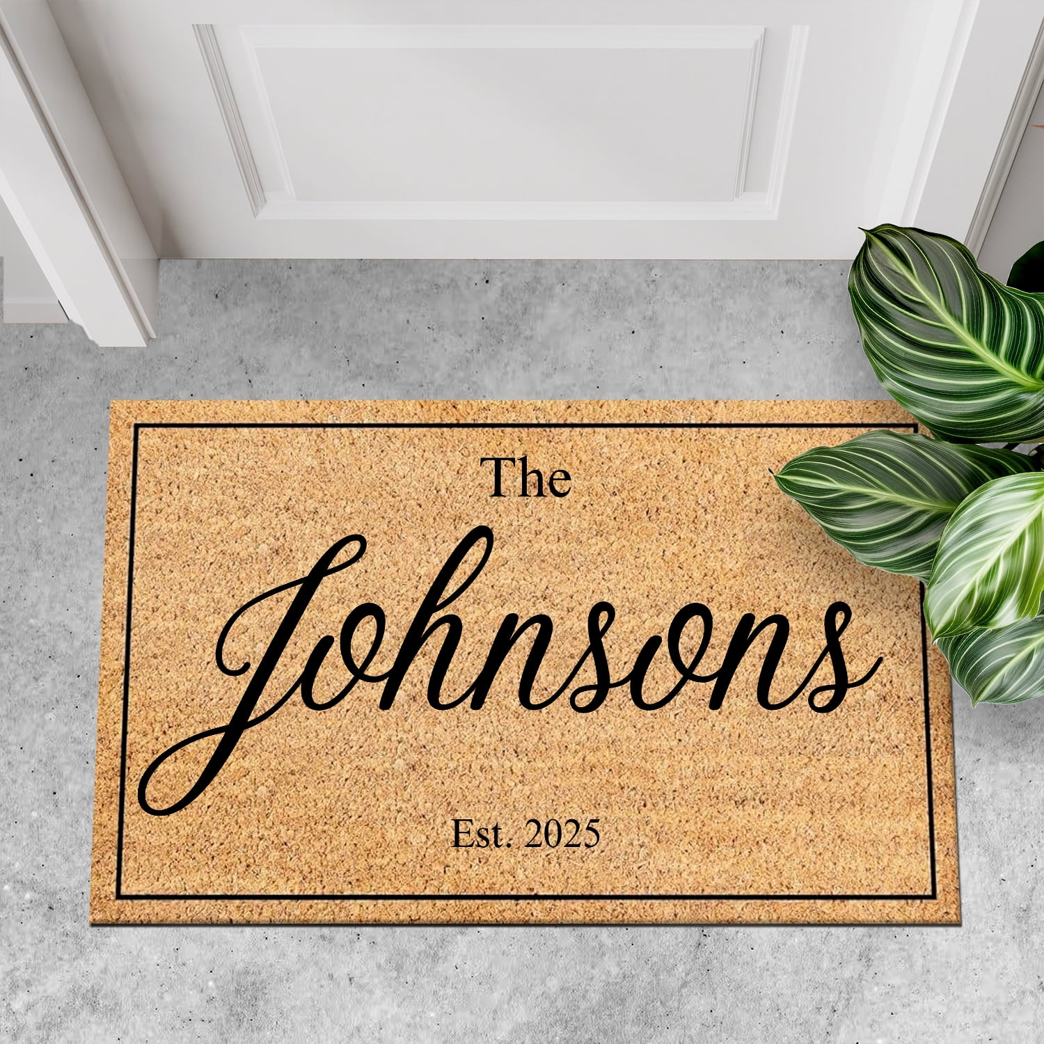 Rustic Personalized Family Name Doormat Est. 2025 – Custom Farmhouse Welcome Mat, 30x18in, Outdoor Indoor Non-Slip Front Porch Rug