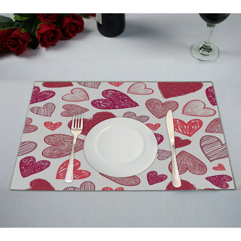 ABPHQTO Doodle Red Hearts Valentine'S Day Table Placemat Food Mat 12x18 Inch,Pack of 2 Walmart