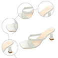 thumbnail image 4 of Rokment Women's Kitten Heels Dress Flip Flop Slip on Sandals for Ladies Sexy Fashion Leather Square Toe Stiletto Heeled Thongs Dressy Slides Summer Beige Size 6, 4 of 7