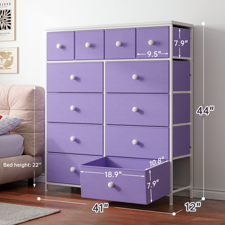 EnHomee Dresser for Bedroom Dresser with 12 Drawers, Purple Tall Dressers & Chests of Drawers for Bedroom, Storage Tower with Drawer Bedroom Furniture