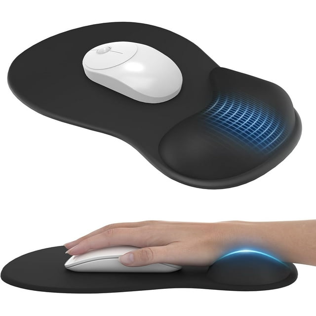 Tapis de Souris avec Repose-Poignet en Gel, Support Ergonomique Confortable pour Ordinateur Portable, Tapis de Soulagement de la Douleur avec Base en PU Antidérapante pour Bureau et Maison (Tout Noir)