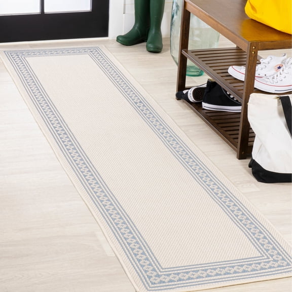 JONATHAN Y SANTA MONICA 2 x 8 Runner Rug, Lucia Diamond Border - Cream/Blue, SMB207A-28