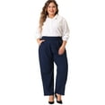 thumbnail image 3 of DARING DIVA Women's Plus Elastic High Waisted Long Straight Pants 1X Navy Blue, 3 of 6