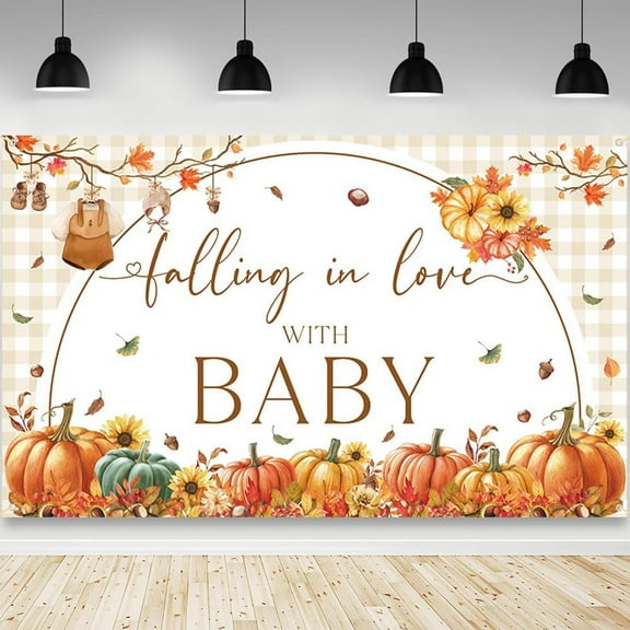 Fall Baby Shower Decorations Backdrop Orange Pumpkin Falling in Love with Baby Photography Background Wildflower Baby in Bloom Baby Shower Party Decorations Banner 70.8x43.3 inch