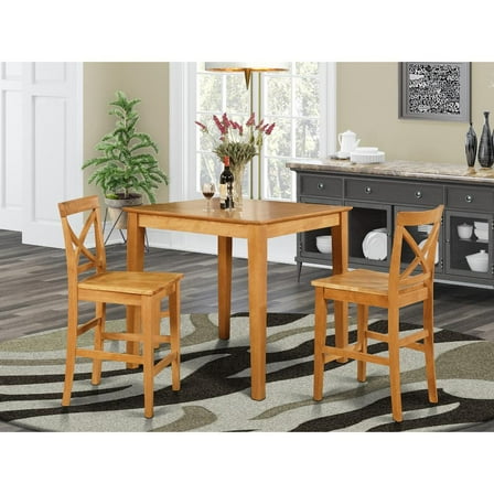 East West Furniture Pub 3-piece Traditional Wood Dining Room Set in Oak