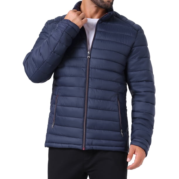 CHAQUETA PUFFER QUILTED CON CREMALLERA Y CUELLO ALTO PARA HOMBRE INSPIRAR CHIC COLOR SÓLIDO INVIERNO TALLA M AZUL OSCURO
