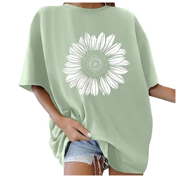 NJGRAE Built in Bra Tops for Women Tshirts Shirts for Women Women's Fashion Printed Crew Neck Short Sleeve T Shirt Top Summer Women’S T-Shirts Xxl
