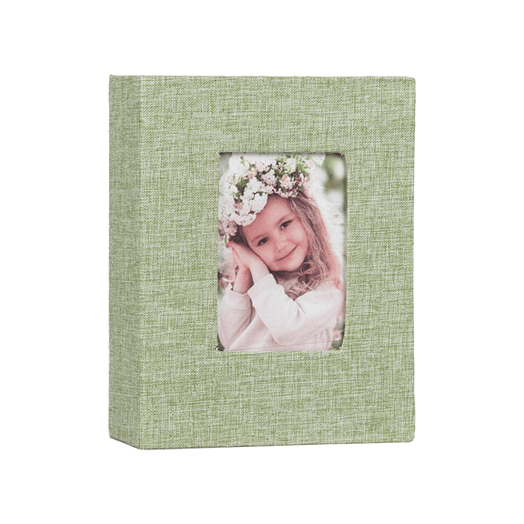 Light Green Linen 4×6 Insert Photo Album, 100-Page Single-Pocket Picture Organizer for Travel Memories & Collections