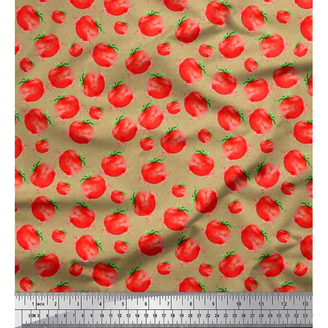 Soimoi Green Rayon Fabric Tomato Vegetable Decor Fabric Printed Yard 58 Inch Wide